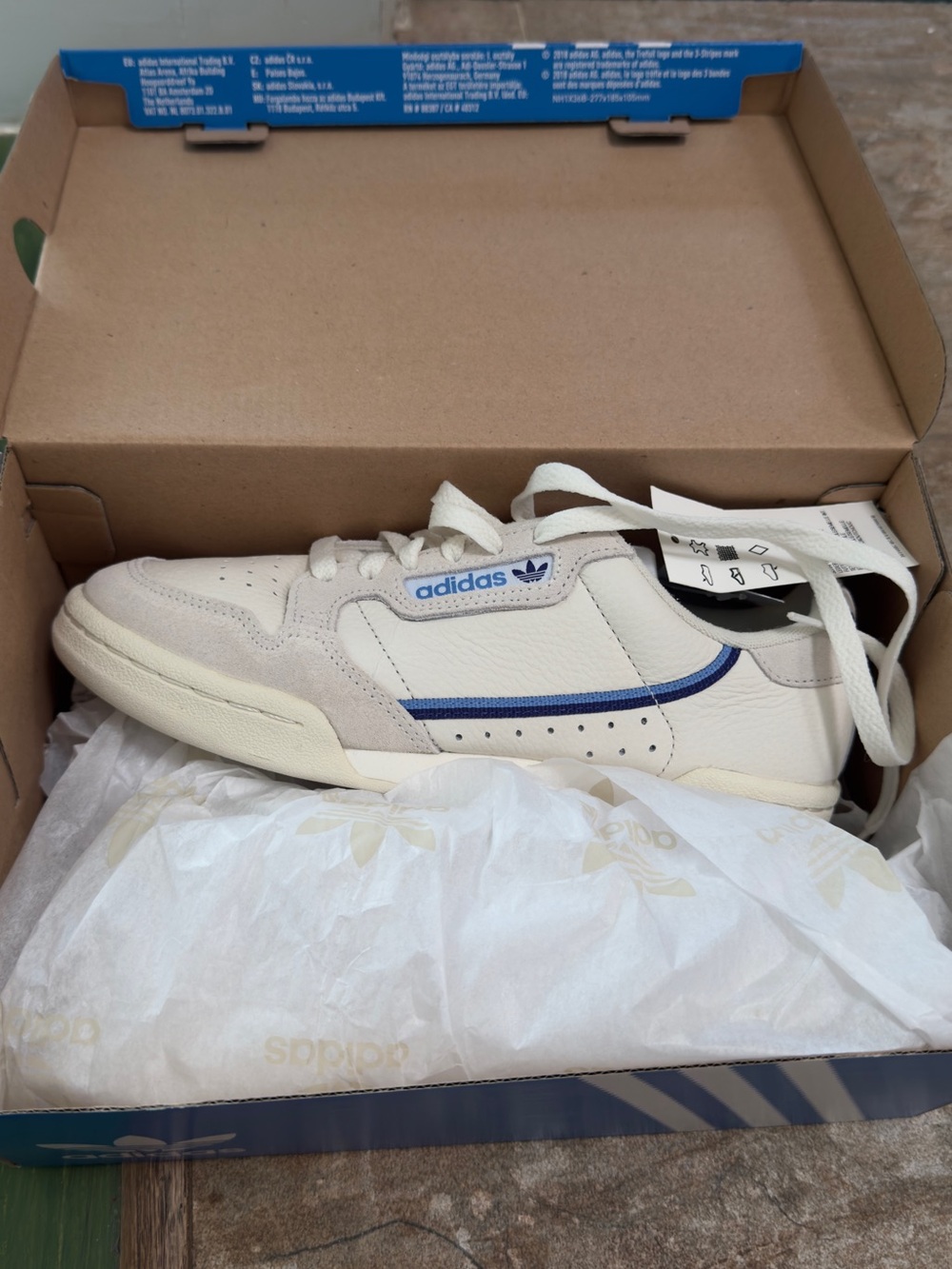adidas Women’s Continental 80 Sneakers - White with Blue Accent Size 6